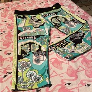 Trina Turk Black and Green Bottoms with Bold Pattern